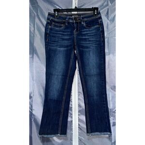 Dollhouse Charley Dark Wash Denim Jeans Raw Hem Straight Leg 3